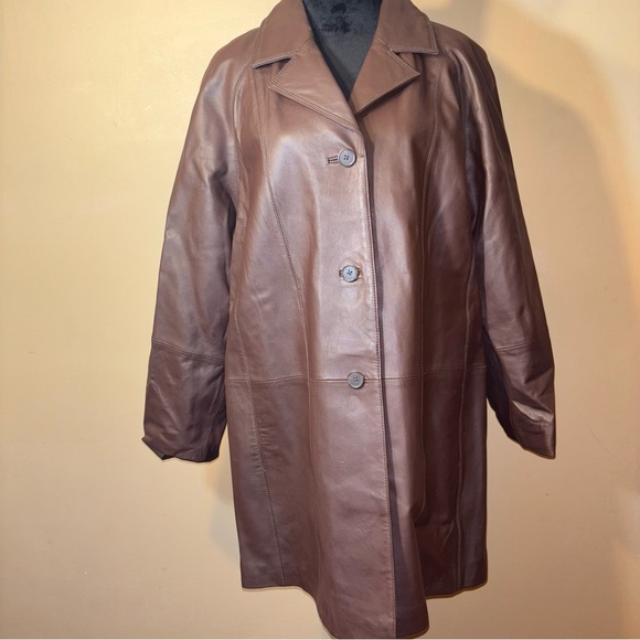 Vintage CENTIGRADE LEATHER  Women’s Brown Leather Trench Coat Size XL - Picture 1 of 8